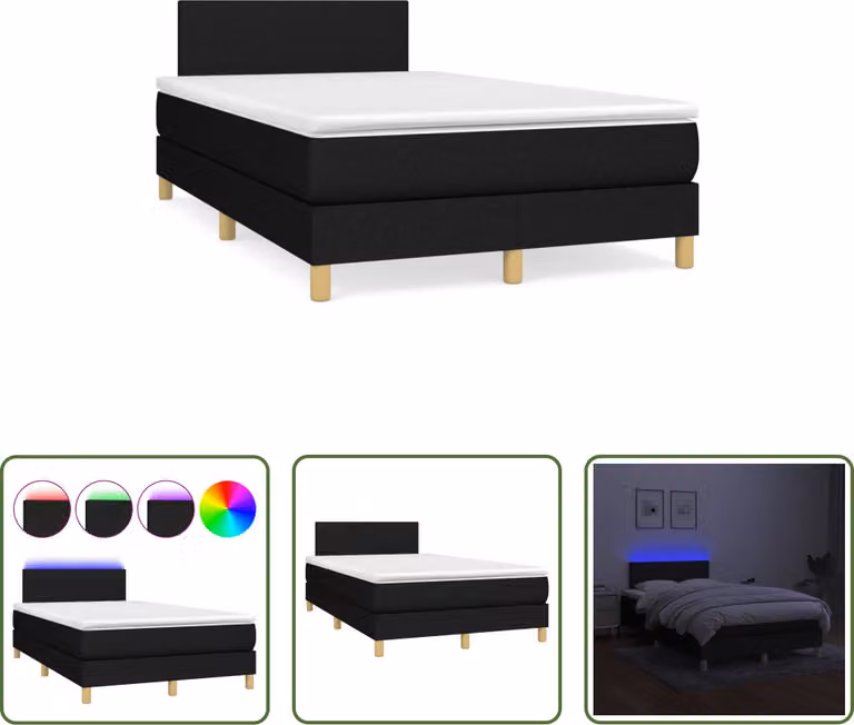 The Living Store Letto a molle con materasso e LED nero 120x190 cm in tessuto