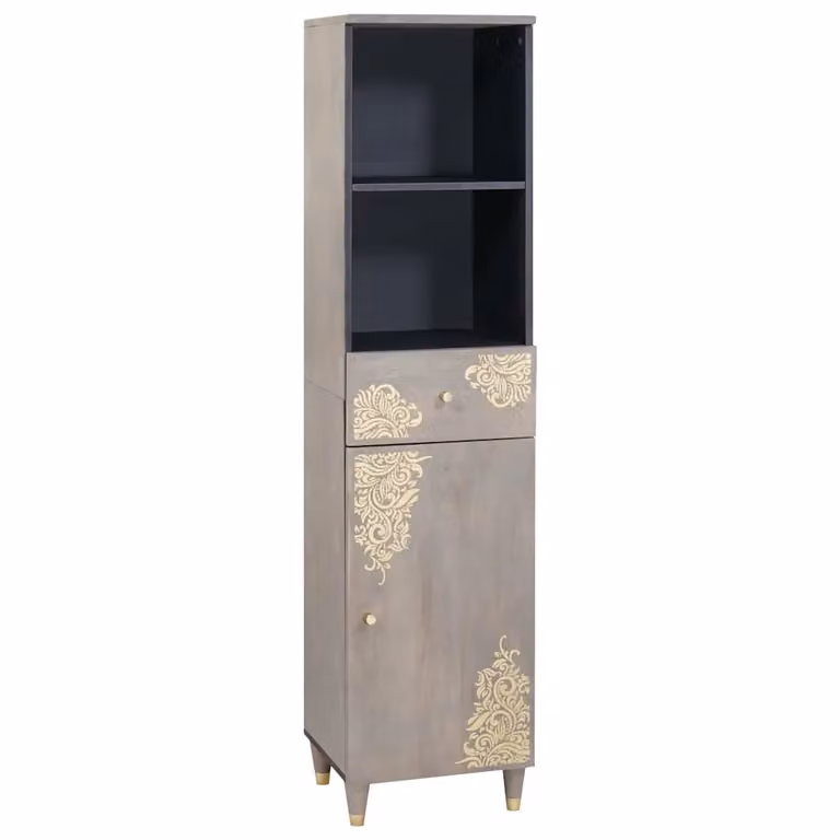 Mobile da bagno vidaXL in legno di mango massello grigio con ante e cassetti L/P/H: 38 x 33 x 160 cm