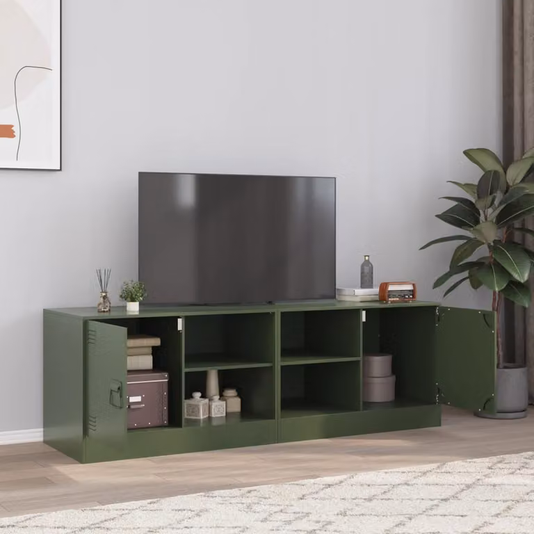 Set di 2 mobili TV moderni vidaXL in acciaio verde oliva L/P/H: 67 x 39 x 44 cm