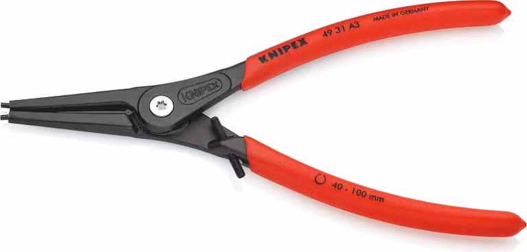KNIPEX 49 31 A3 Pinza di precisione per anelli esterni su alberi con protezione antitrazione rivestita in plastica antiscivolo grigia atramentata 225 mm