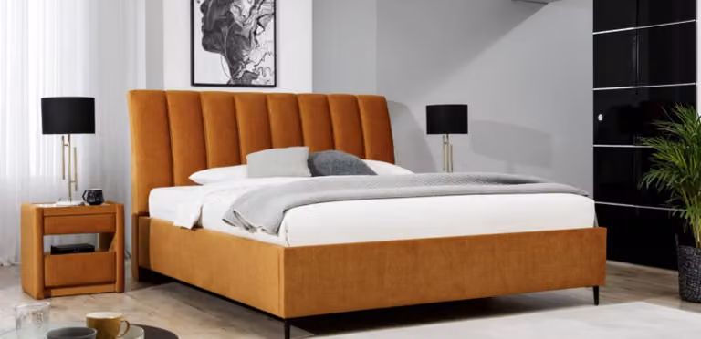 Bett Orange Schlafzimmer Polster Möbel Textil Design Hotel Moderner Stil Betten