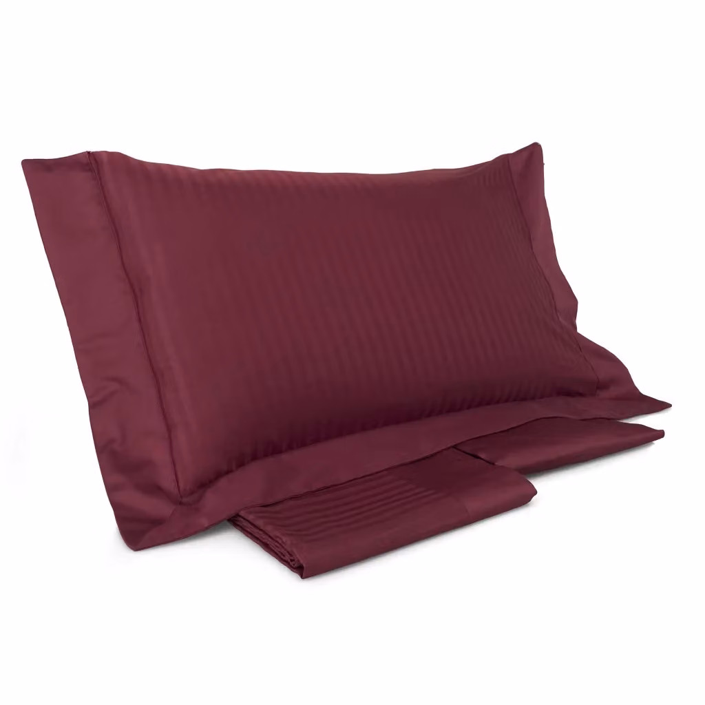 Set Copripiumino Mitera Matrimoniale a Righe Jacquard in Cotone, Colore Rosso Rubino Bordeaux, L/P: 250 x 250 cm con Lenzuolo con Angoli 160 x 200 cm e Federe – 2