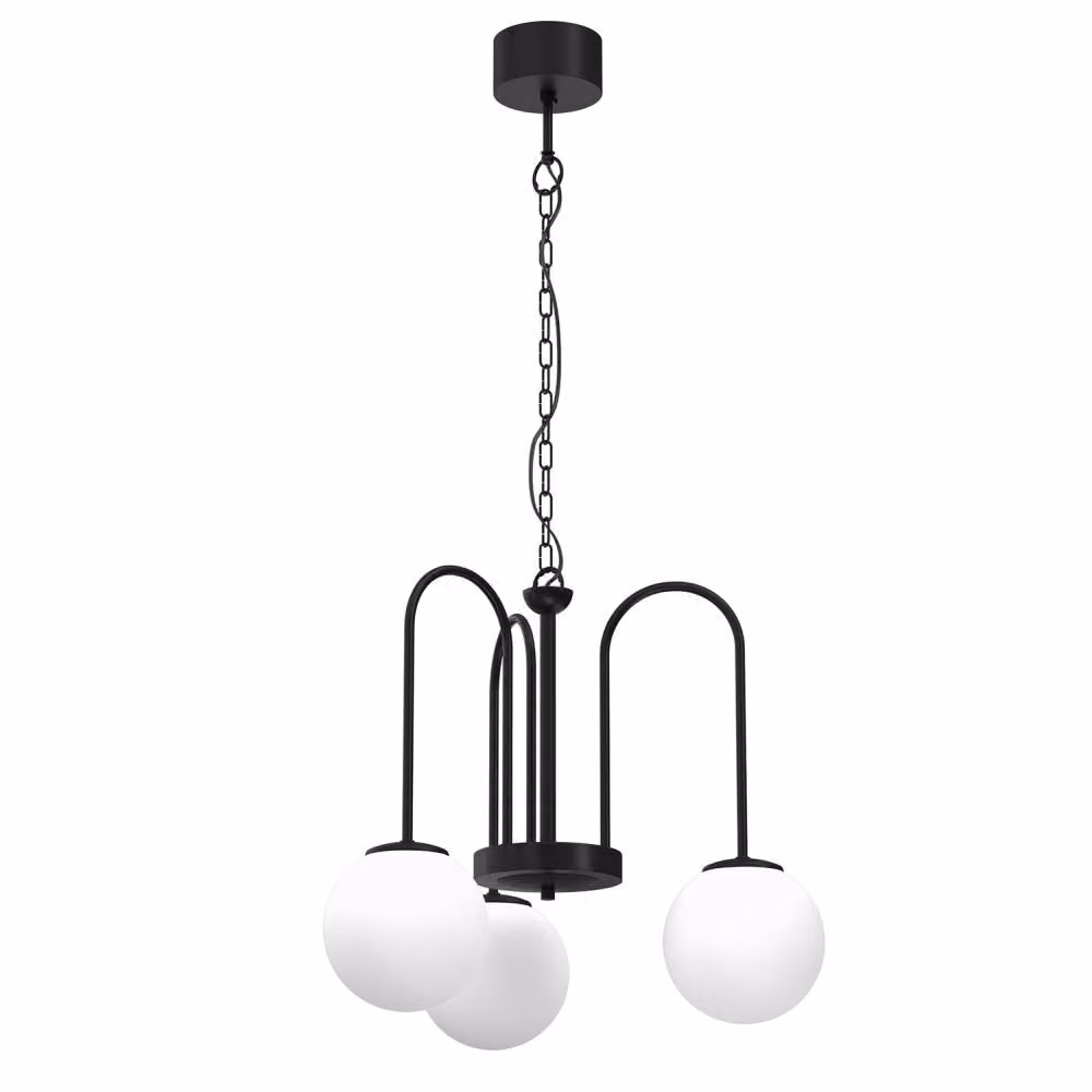Lampada a sospensione nera su catena 3 sfere di vetro bianco Cambridge 3xE14 15W Luminex