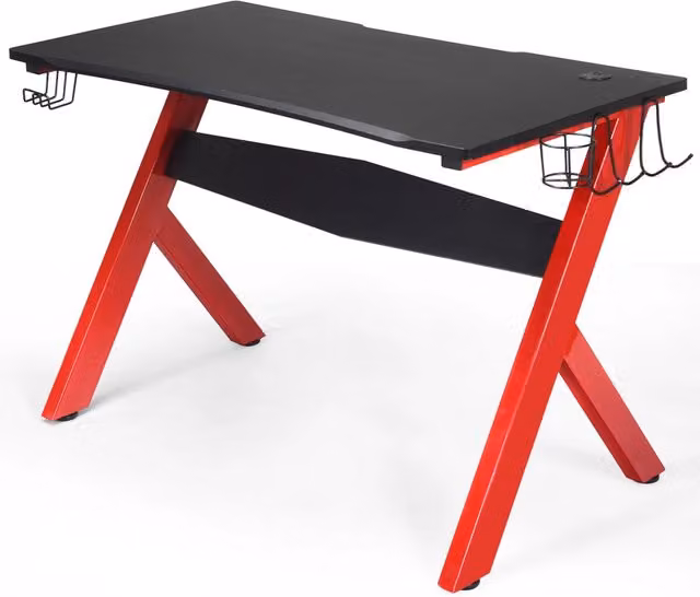 Scrivania da gaming moderna nera con struttura a X e piano rettangolare opaco L: 115 cm, P: 60 cm, H: 100 cm – 1