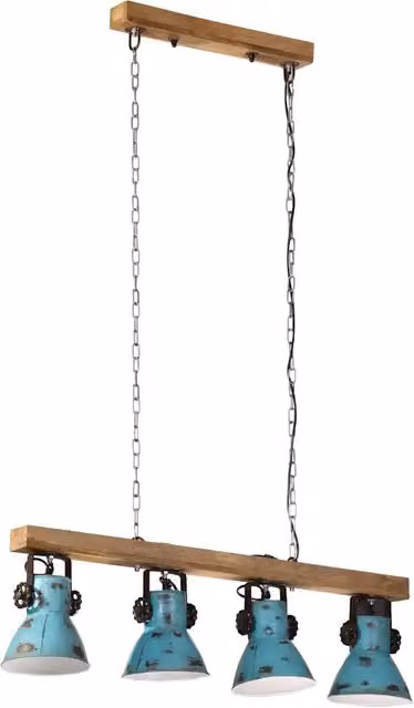 Lampada da Soffitto Industrial in Metallo e Legno Blu Anticato 25 W E27 L: 90 cm, P: 24 cm, H: 111 cm CFW9110126