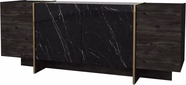 Credenza in legno "Veyron" - 180 x 46 x 75 cm - Nero/Oro