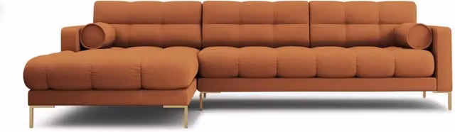 Divano angolare sinistro Bali di Cosmopolitan Design, modello a 5 posti in tessuto strutturato arancione, L: 293 cm, P: 185 cm, H: 75 cm – 1