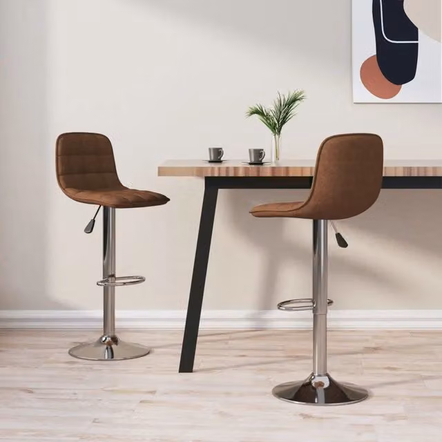 Set di 2 sgabelli da bar vidaXL marroni in tessuto con base girevole a 360 gradi