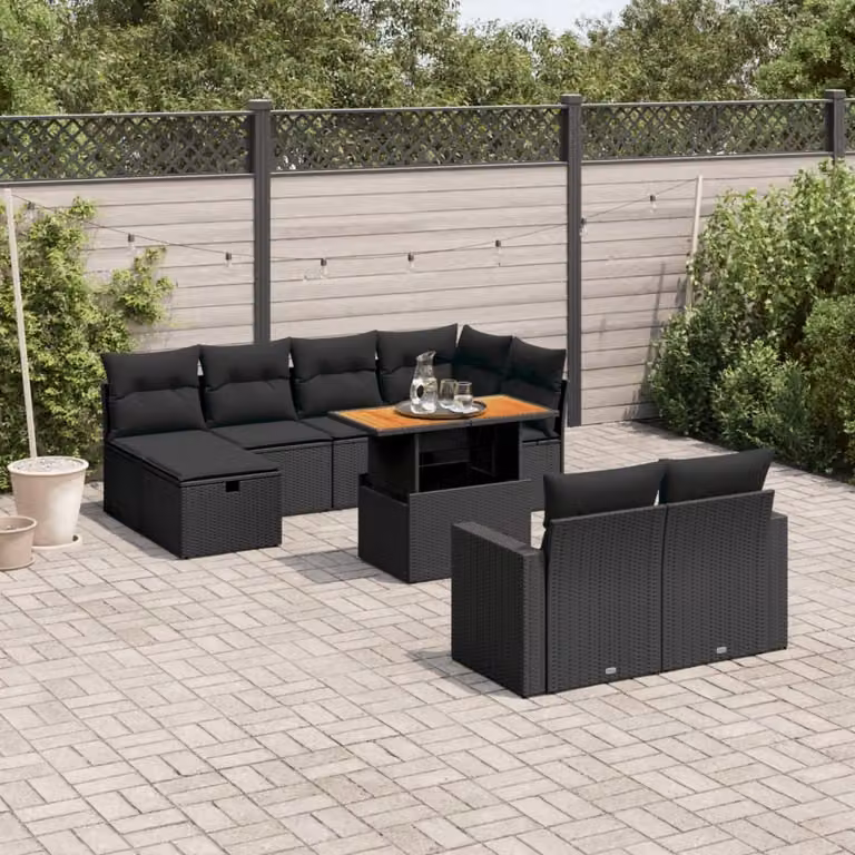Maison Exclusive - Set da giardino 11 pezzi con cuscini in poly rattan nero