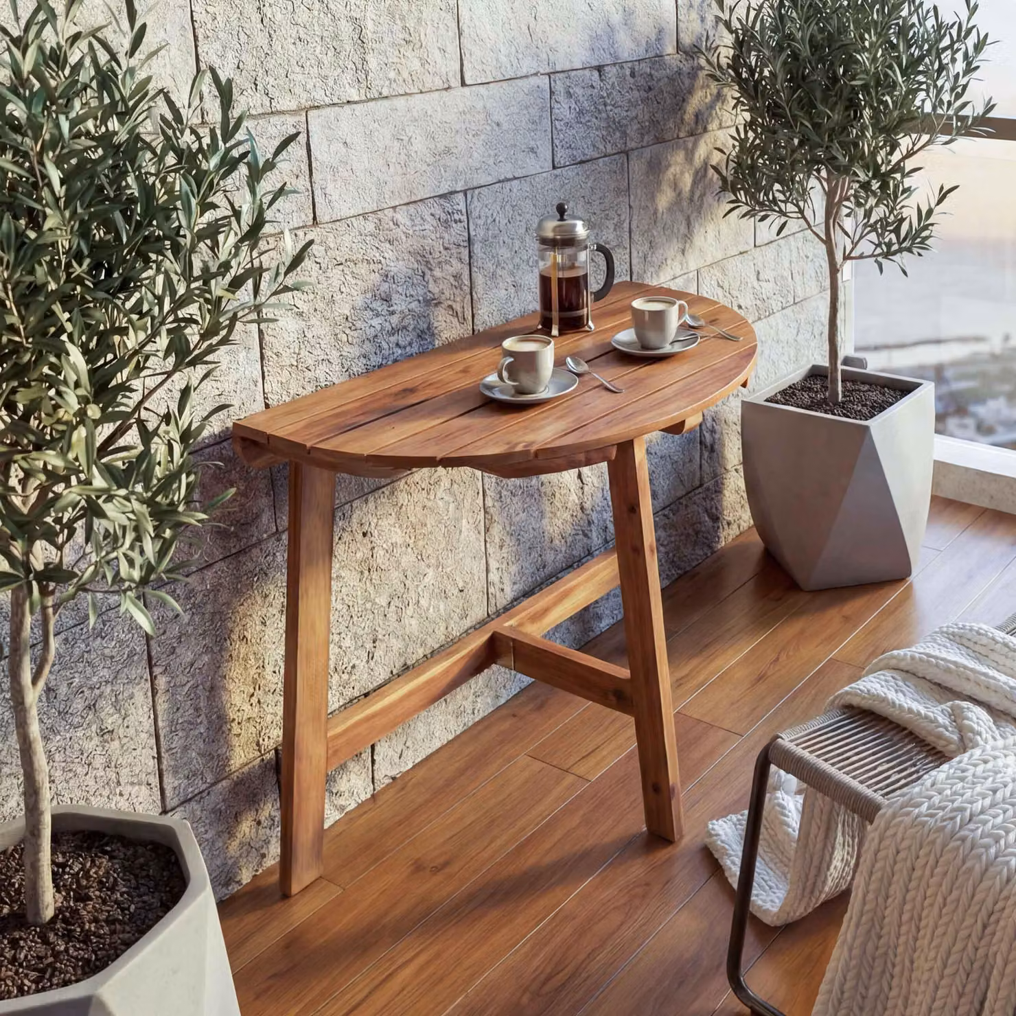 Tavolino pieghevole HWC-L19, tavolo da giardino, tavolo da balcone, pieghevole per interni/esterni, in legno di acacia, MVG, dimensioni 71x70x34 cm
