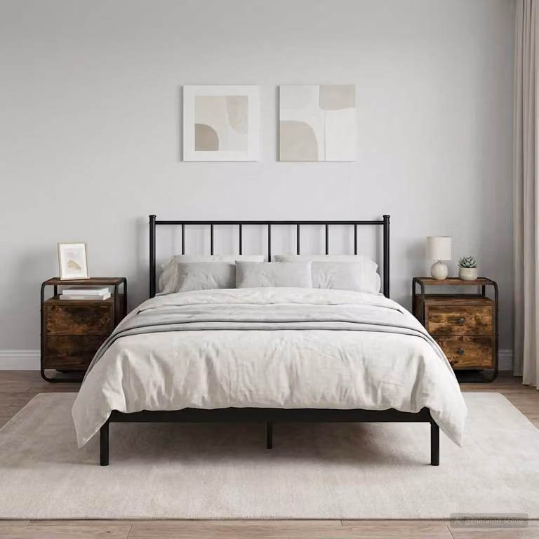 Set di 2 Armadi da Notte vidaXL in Legno MDF e Metallo, Colore Marrone Rovere Fumo, Stile Moderno