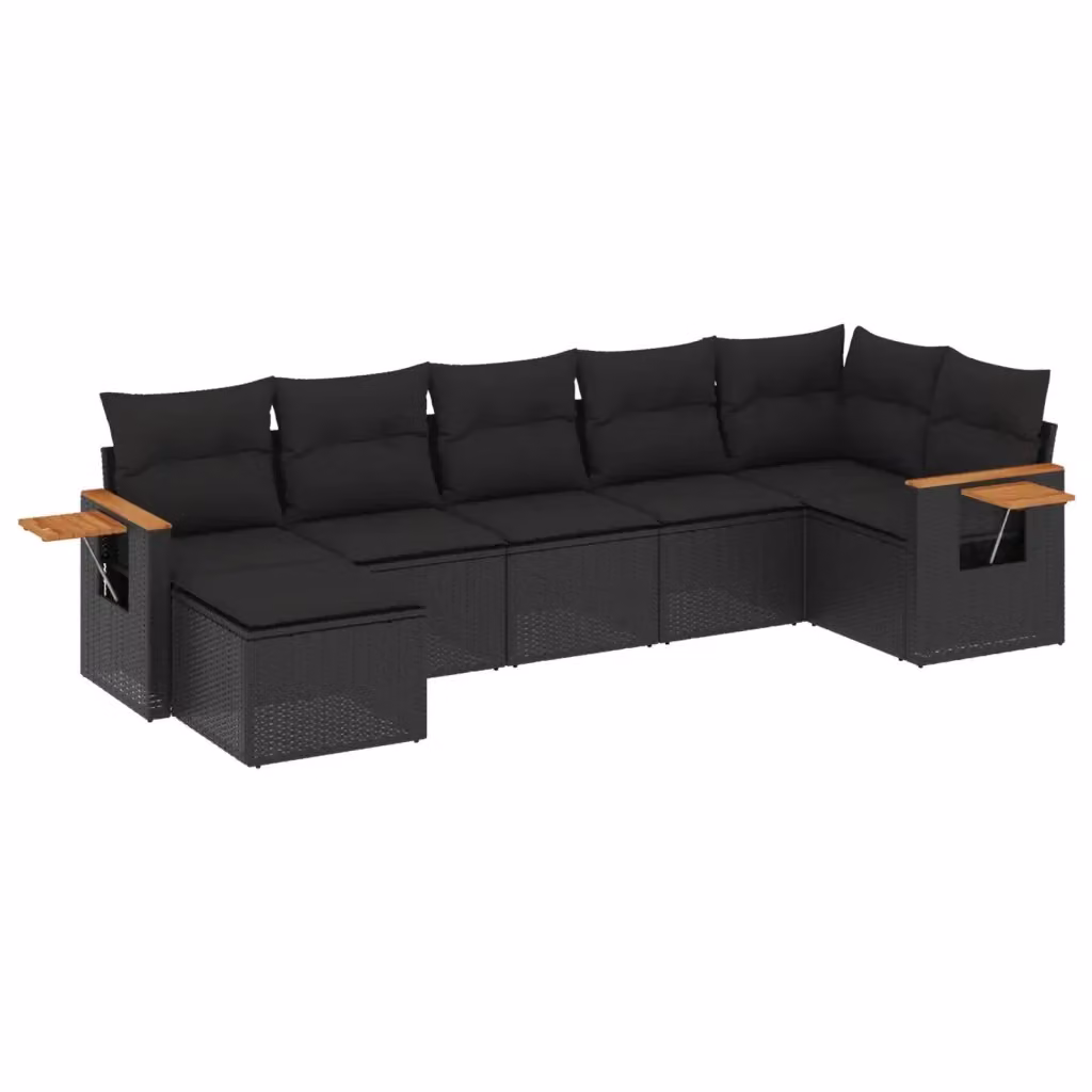 Set Divani da Giardino vidaXL a Forma di L con Cuscini e Tavolino, 7 Pezzi, Polyrattan Nero – 2