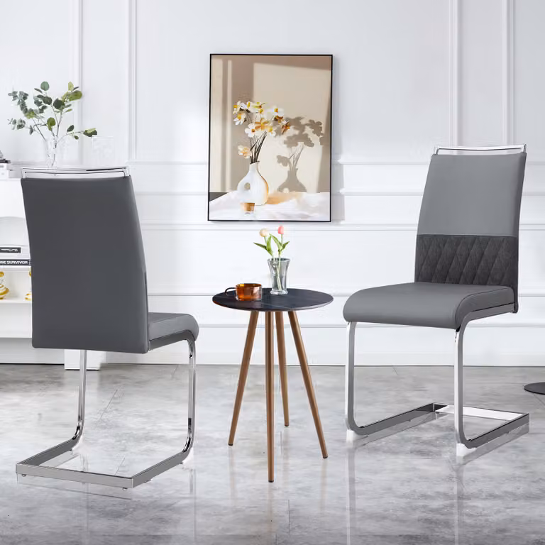 okwish: Set di 4 sedie da pranzo moderne, ideali per la cucina o l'ufficio, con schienale piatto imbottito, multifunzionali, realizzate in Poliuretanodi alta qualità e lino, colore grigio