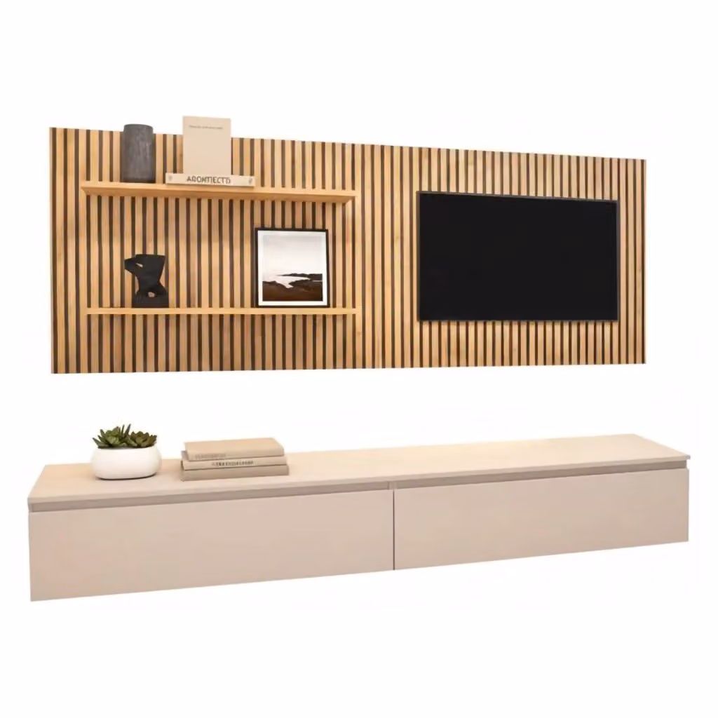Parete Attrezzata Modulabile Pollina DMORA per Soggiorno, Design Moderno in Rovere Beige, L: 138 cm, H: 40 cm, P: 40 cm – 2