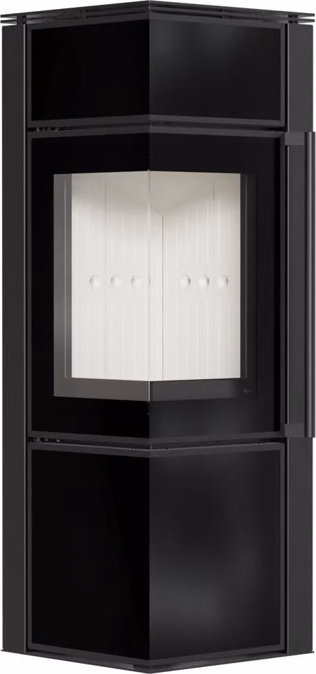 Stufa in acciaio KRATKI TORA/S 8 kW Ø 150 Pannello in vetro nero con porta a molla