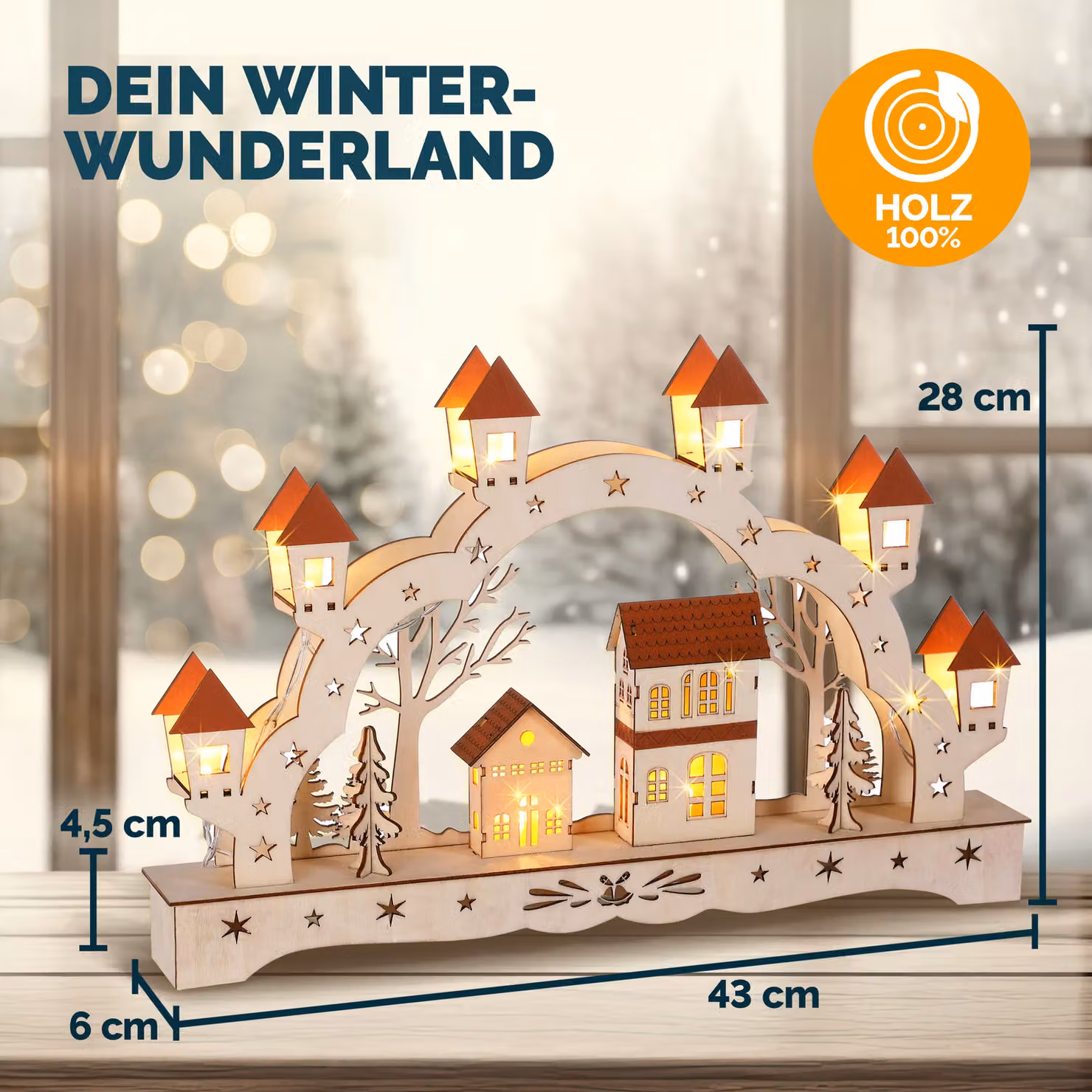 Arco natalizio Monzana in legno marrone con paesaggio invernale – 4