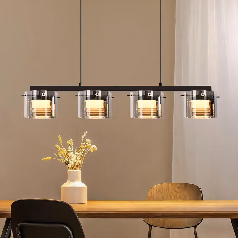 ZMH Lampada a sospensione per tavolo da pranzo, lampada a sospensione in vetro a 4 luci, lampada da sala da pranzo a sospensione, 140 cm, lampada a sospensione a LED regolabile in altezza, lampada a sospensione per sala da pranzo e corridoio