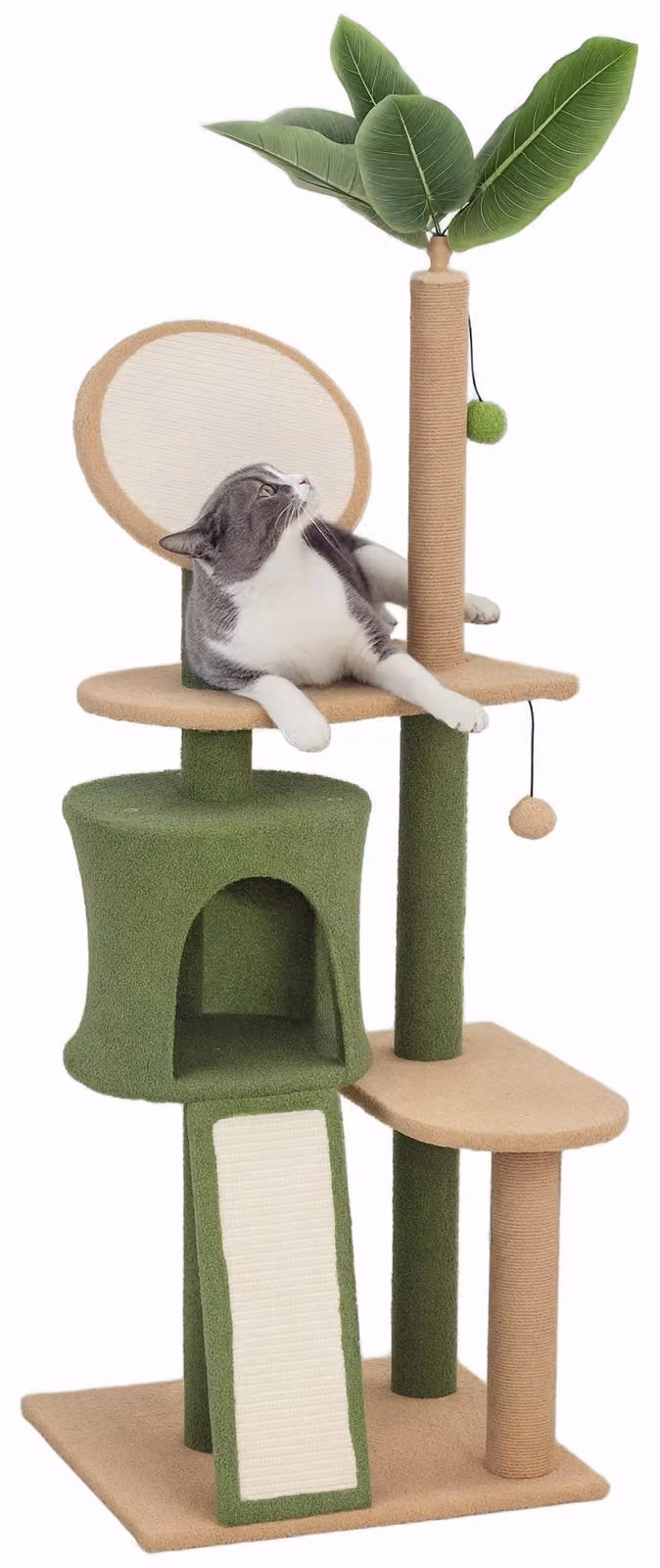 PawHut Tiragraffi da 139 cm con cuccia, per gatti fino a 5 kg, verde