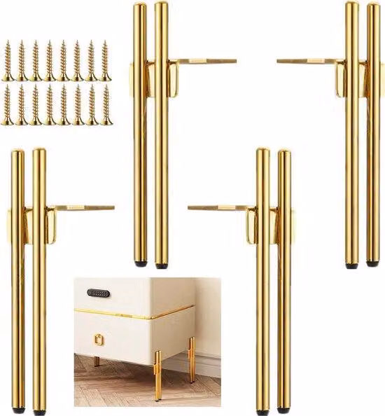 Gambe per mobili laccate color oro, dal design elegante e raffinato - set da 4, con base antiscivolo