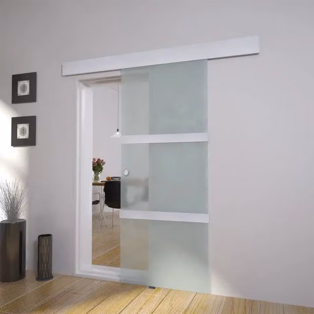 Porta Scorrevole Moderna vidaXL in Vetro e Alluminio Argento L: 205 cm, H: 178 cm, P: 76 cm