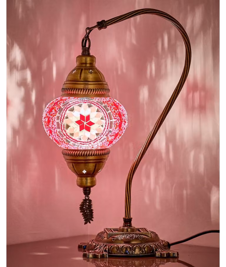 Lampada da tavolo a mosaico stile Tiffany - 38 x 23 cm - Rosa chiaro - Fatta a mano