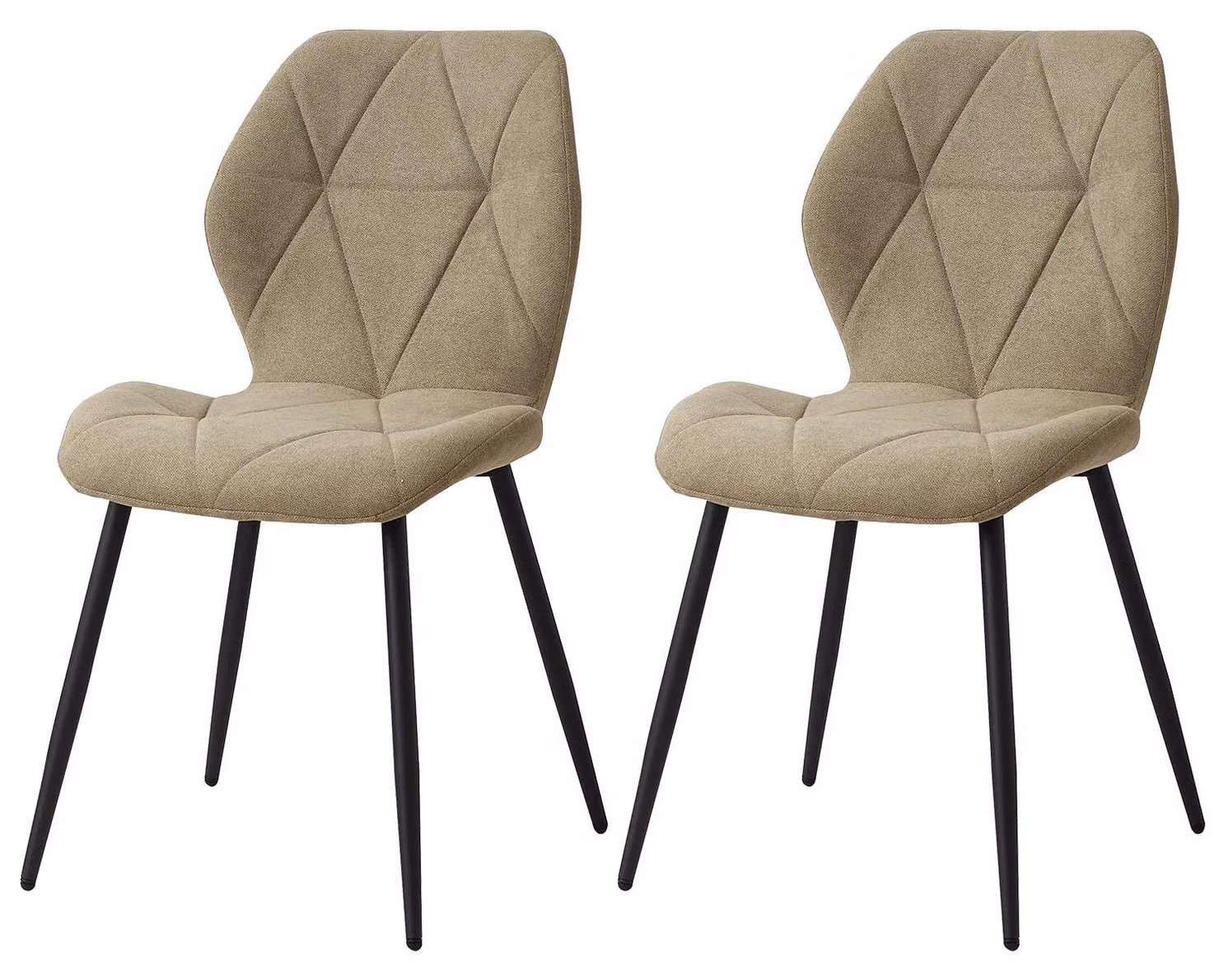 Sedie da pranzo - Set da 2 - Design moderno - Rivestimento imbottito in tessuto - Gambe in metallo - Senza braccioli - Verde