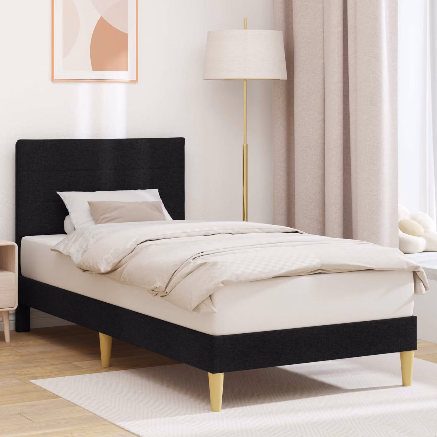 Struttura del letto con testiera vidaXL in tessuto nero, L 100 x P 200 cm