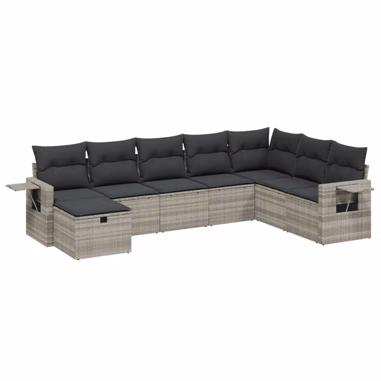 Set Divano da Giardino 8pz con Cuscini Grigio Chiaro Polyrattan