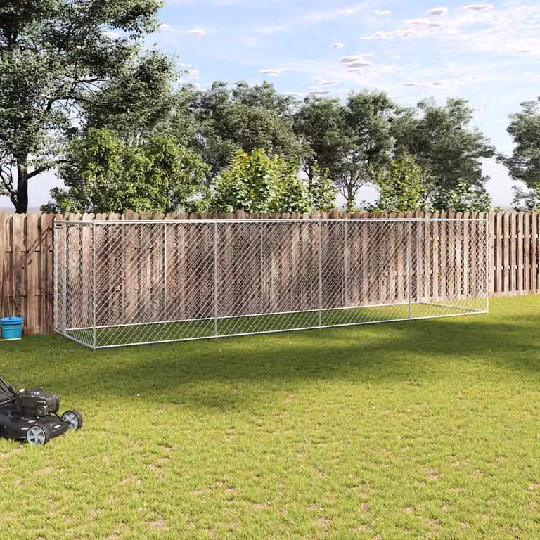 Recinzione per cani da esterno vidaXL in acciaio zincato argento L: 760 cm, P: 192 cm, H: 185 cm