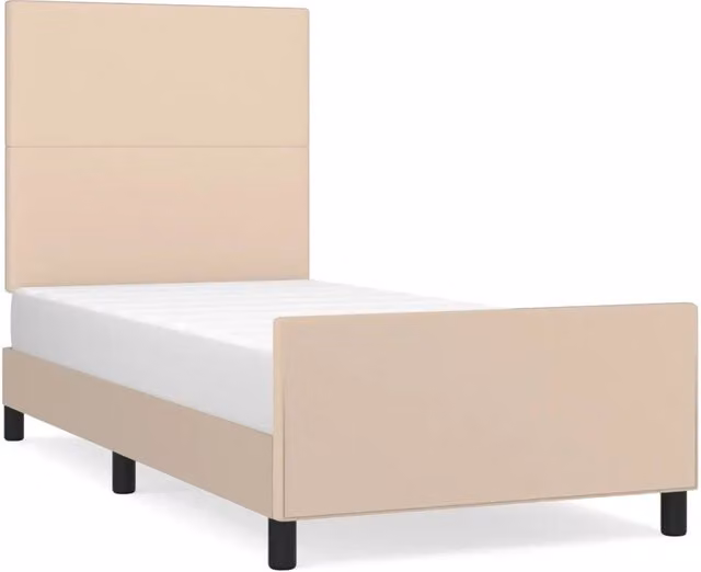 Letto singolo moderno con testiera imbottita in similpelle beige L/P/H: 100 x 200 x 128 cm