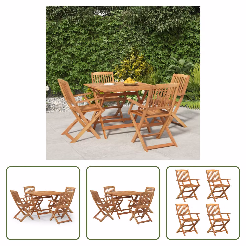 The Living Store Set da pranzo da giardino 5 pz. Set da pranzo da giardino in legno massiccio di acacia