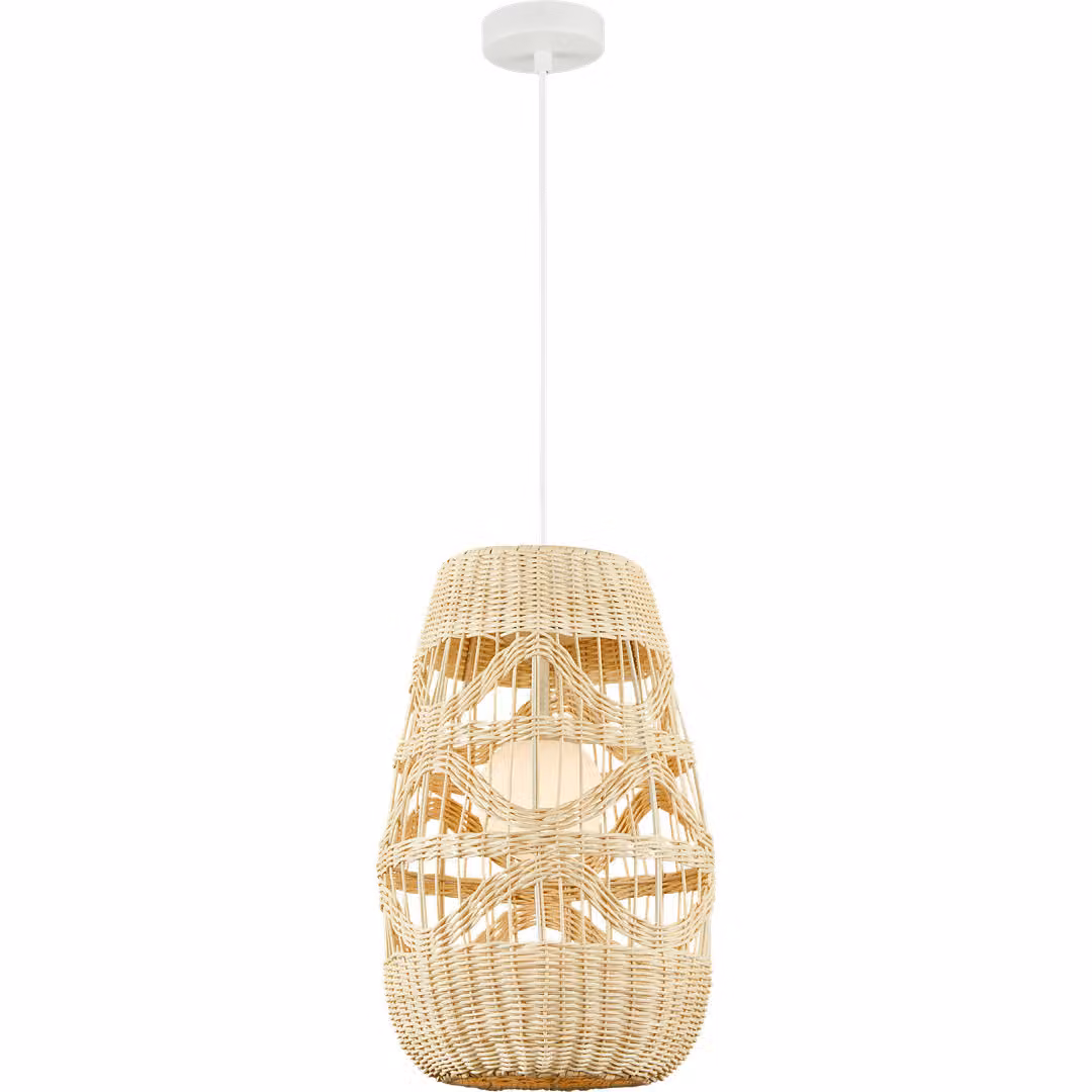 Lampada a sospensione ARONA NATURAL, 1 attacco G9, diametro 25 cm, colore bianco, realizzata in rattan