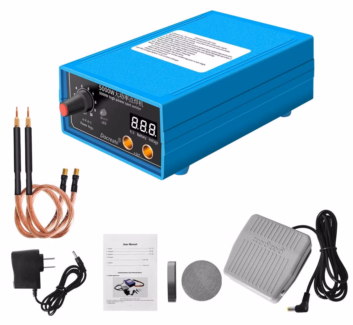 Saldatrice a punti portatile, 5000W, 1200A, per batterie 18650 e strisce di nichel da 0,15 mm, colore blu