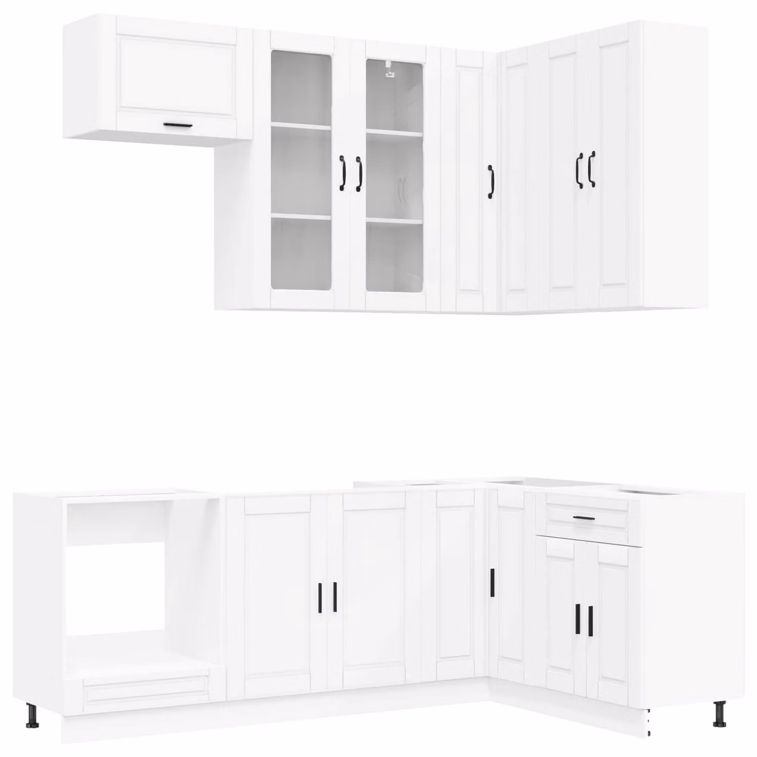 Set di mobili da cucina PORTO, 8 pezzi, in legno impiallacciato bianco