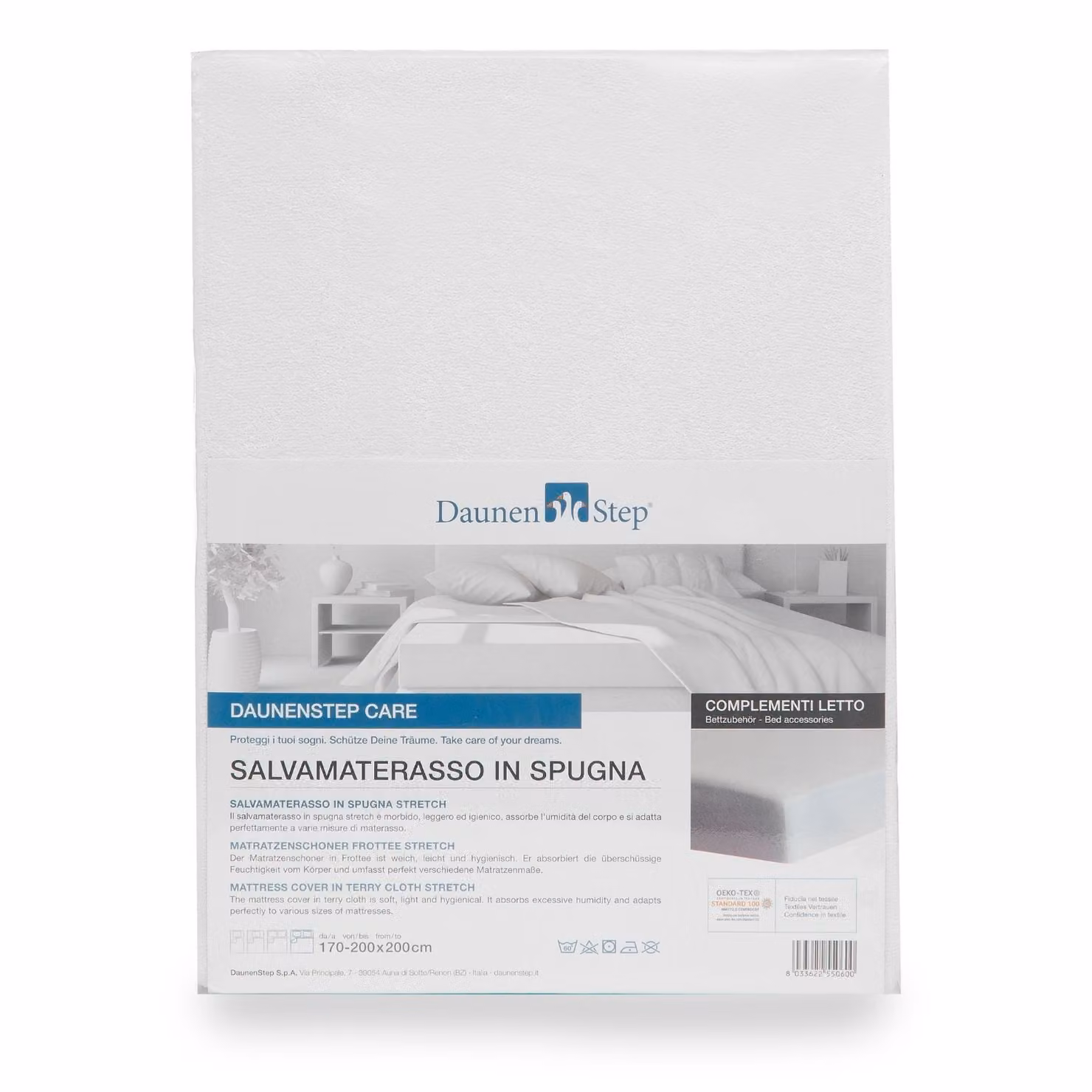 Salvamaterasso DaunenStep Care Soft bianco in spugna lavabile a 60°C – 2