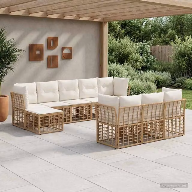 Set di divani da esterno 10-Posti Naturale e Bianco Crema 3437570