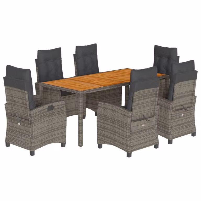 Set da Pranzo da Giardino 7 pz con Cuscini in Polyrattan Grigio