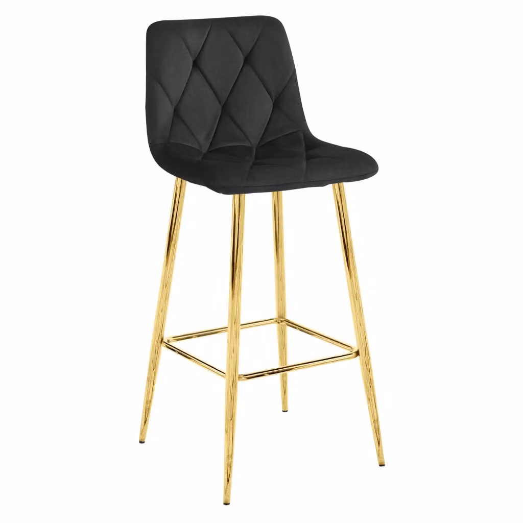 Set di 4 sgabelli Valora KODA in velluto nero con gambe in metallo dorato e design moderno – 2