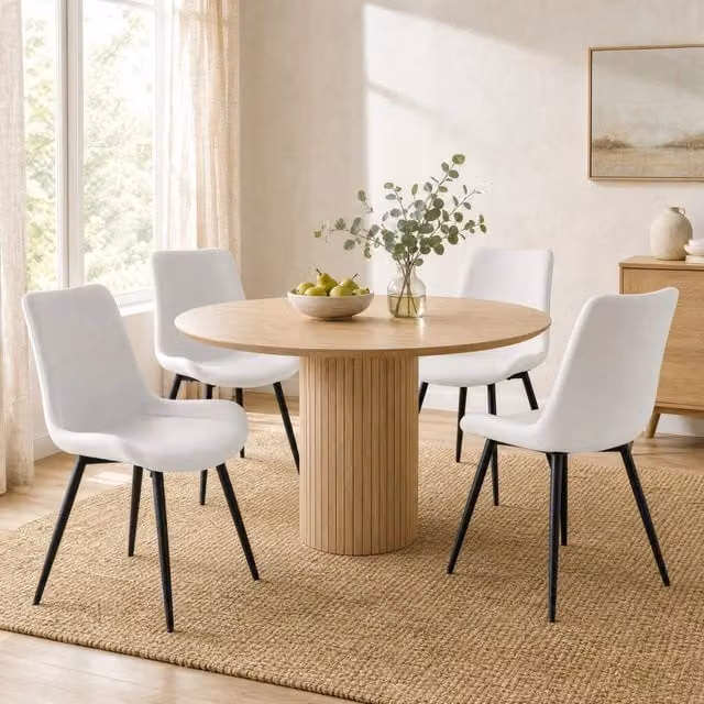 Sedia da pranzo moderna MIVRAY in similpelle bianca con struttura in metallo nero per cucina e sala da pranzo