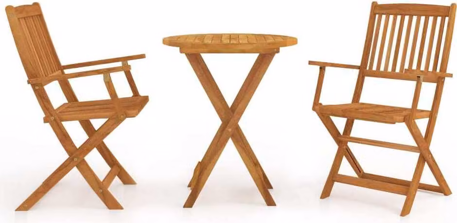 The Living Store Set bistrot da 3 pezzi Set bistrot bar pieghevole in legno massiccio di acacia