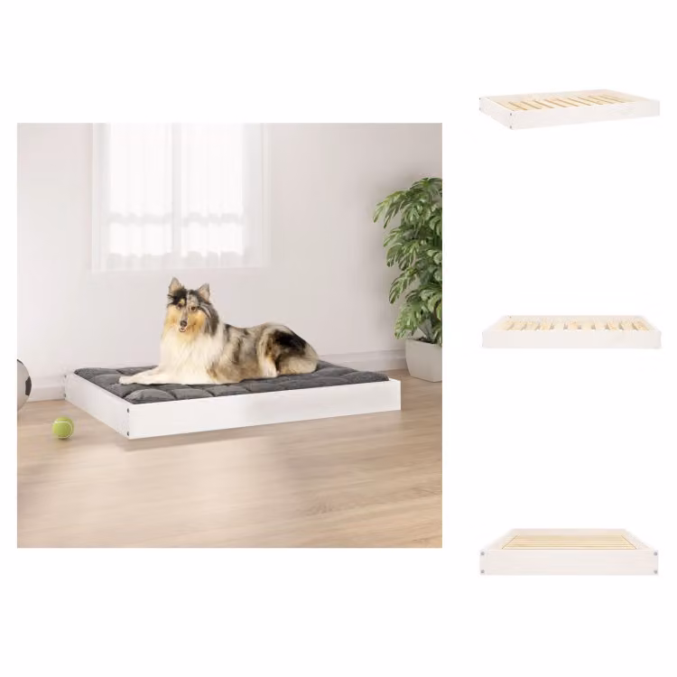 vidaXL Letto per cani bianco 91,5x64x9 cm in legno di pino massiccio - Letti per cani