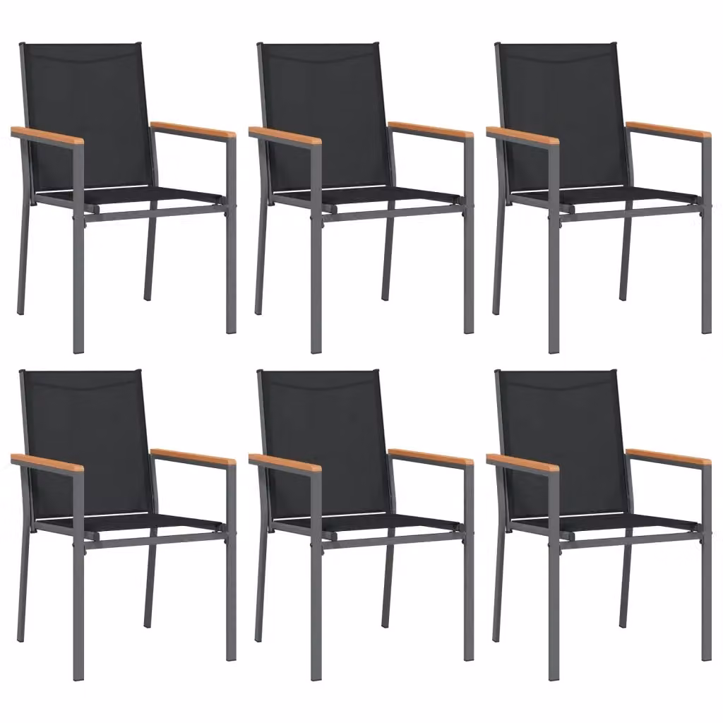 Set di 6 sedie da giardino vidaXL in acciaio verniciato nero e textilene con braccioli, L/P/H: 55 x 61,5 x 90 cm – 2