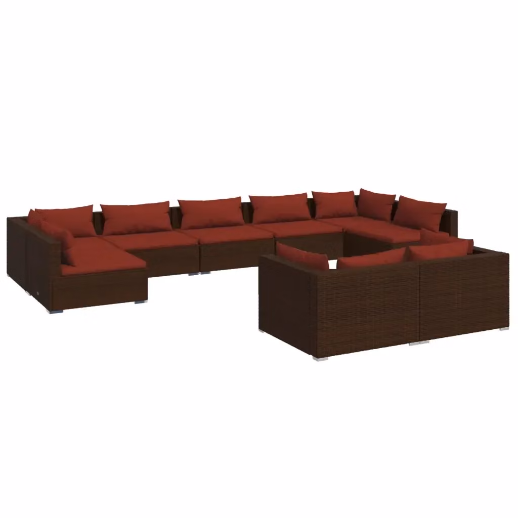 Set di divani da giardino a L vidaXL in rattan marrone con cuscini inclusi e struttura in acciaio verniciato a polvere – 2