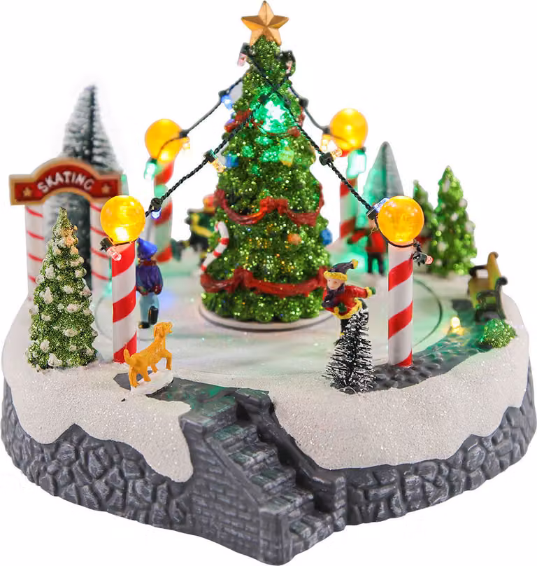 Pista di ghiaccio a LED con albero di Natale illuminato - 22x18,5 cm - con musica