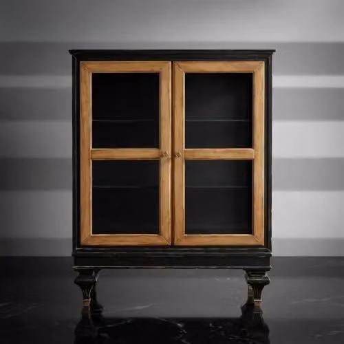 Vetrina classica Mobili 2G con 2 ante in vetro e ripiani interni in legno, disponibile in nero o marrone, L: 80 cm, P: 39 cm, H: 104 cm – 4