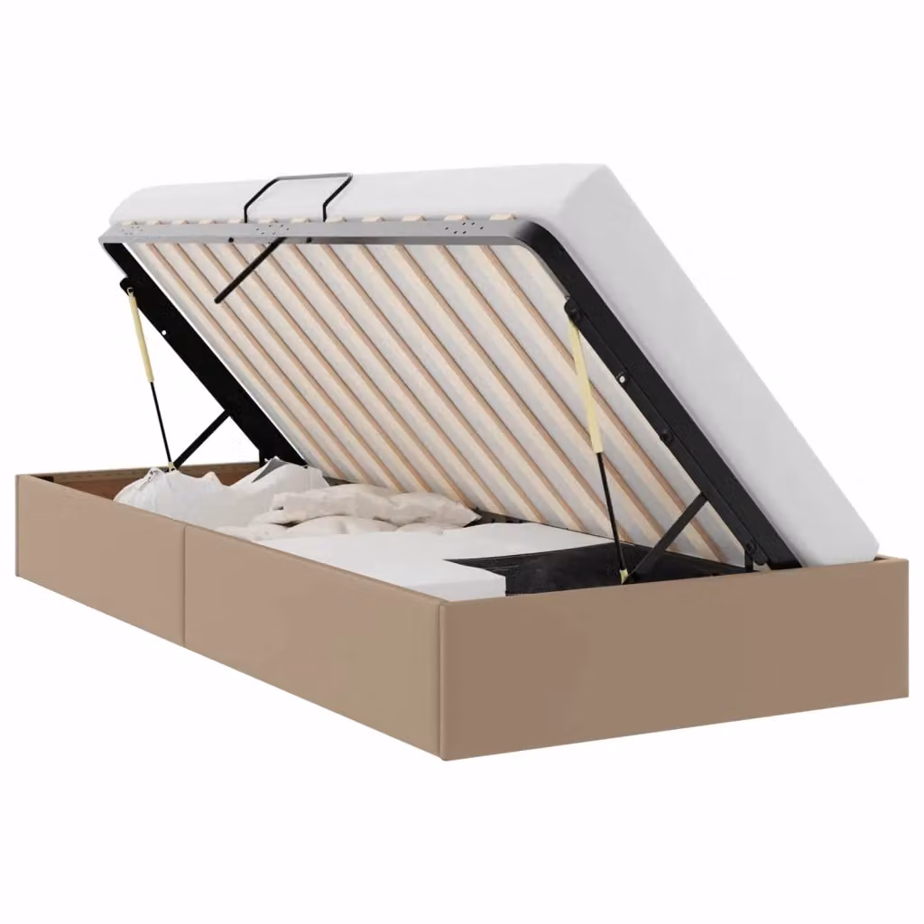 Letto ottomano moderno vidaXL in pelle sintetica beige con base a sollevamento L 90 x P 200 cm – 2