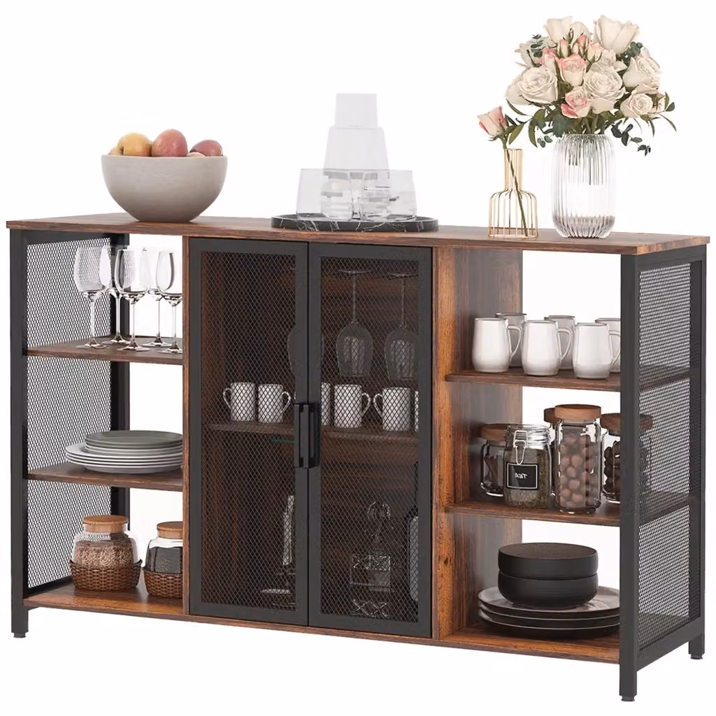 Tavolo da cucina Minimal con 6 ripiani in stile industrial, colore marrone, L 120 cm x P 40 cm x H 76 cm – 2