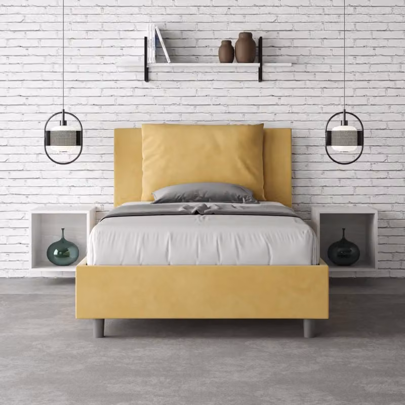 Letto imbottito Antea Ityhome in microfibra giallo L: 120 cm, P: 210 cm, H: 110 cm – 2
