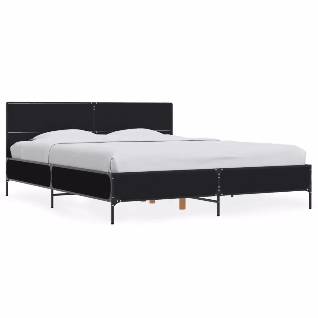 Letto con Giroletto Nero vidaXL in Legno e Metallo L: 160 cm, P: 200 cm, H: 80 cm – 2