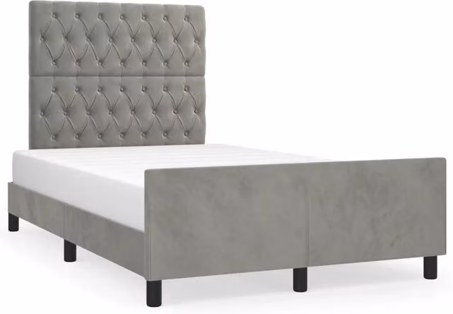 Letto matrimoniale moderno in velluto grigio con struttura in legno di larice L/P/H: 200 x 120 x 126 cm